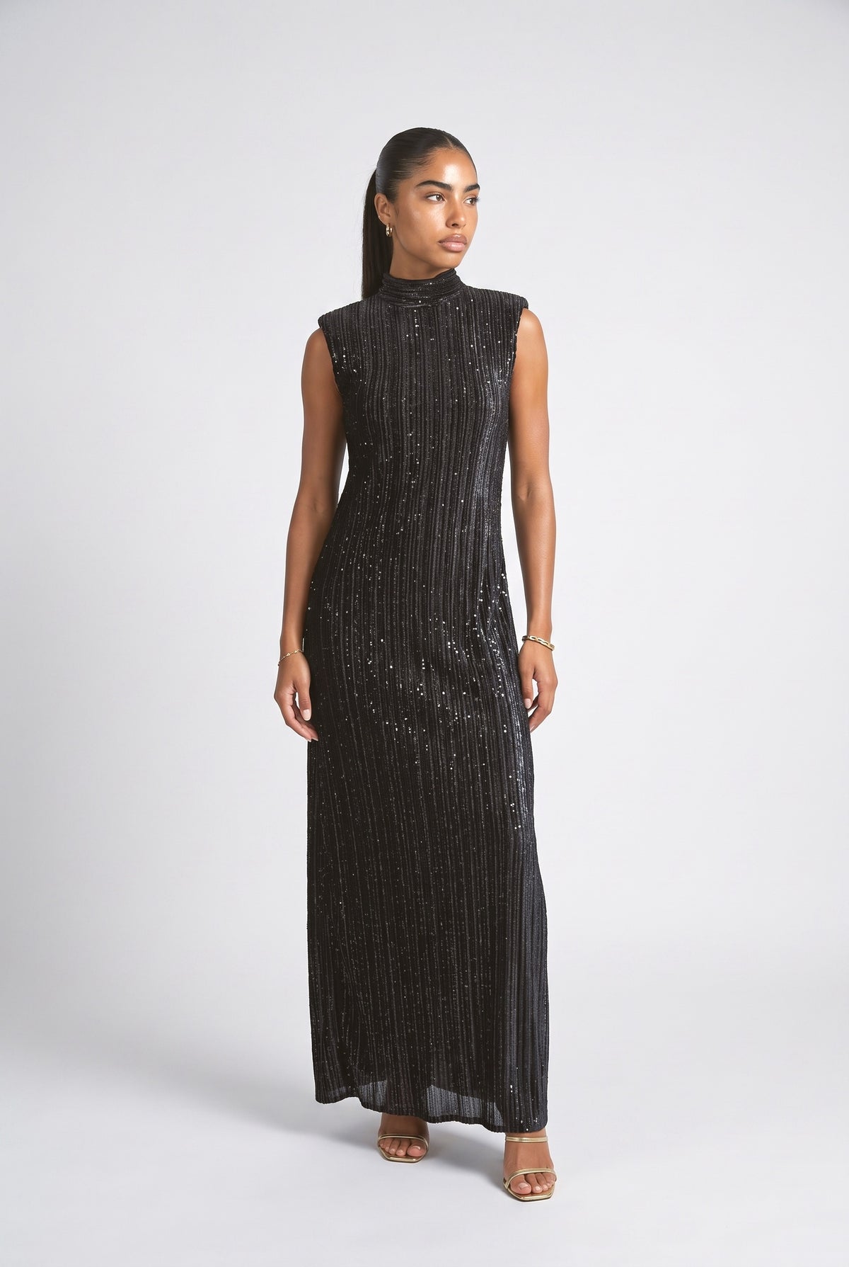 Black Sequin Maxi Dress, black