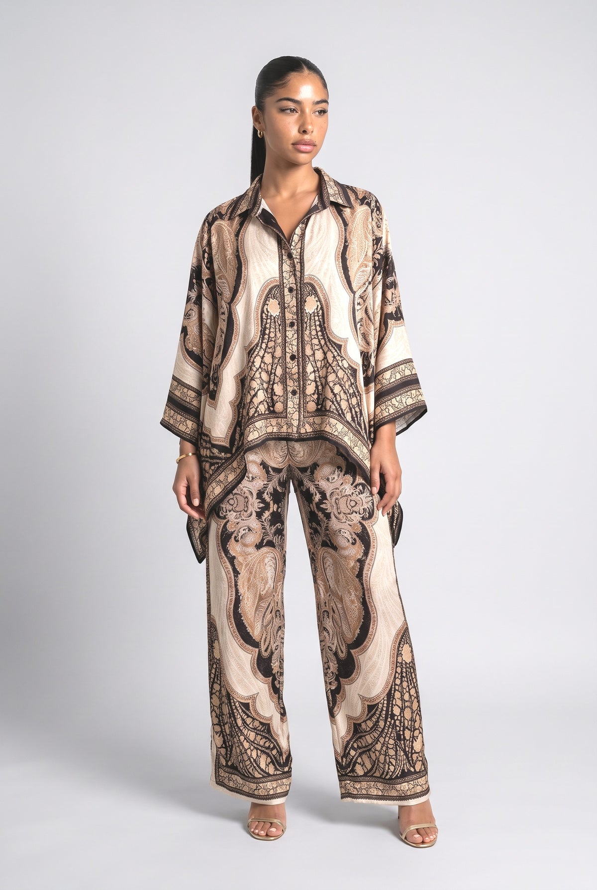 Paisley Satin Relaxed Outfit Set, black