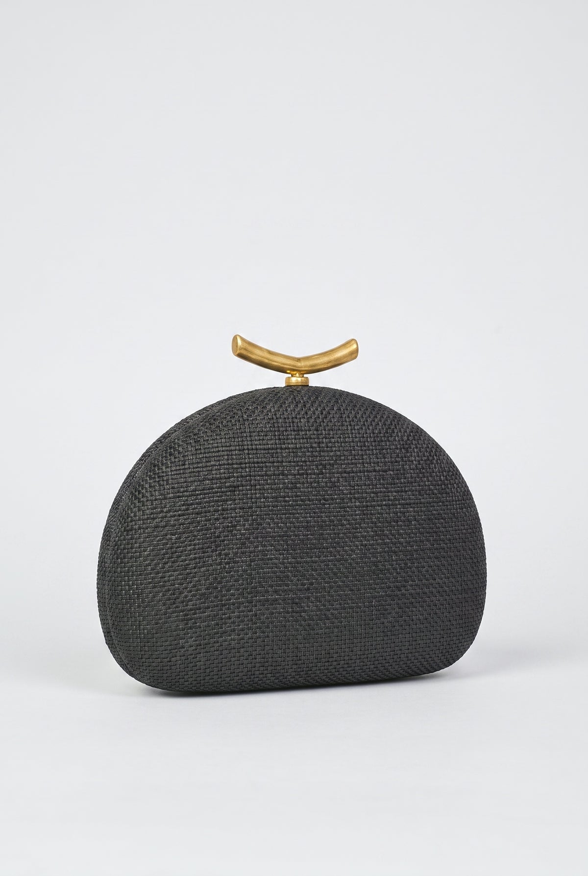 Half-Moon Woven Straw Clutch Bag, black