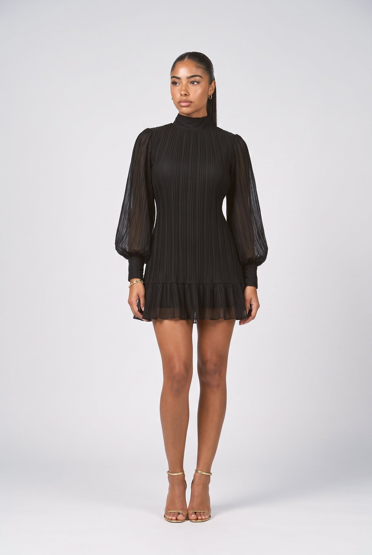 Tulle Pleated Mini Dress, black