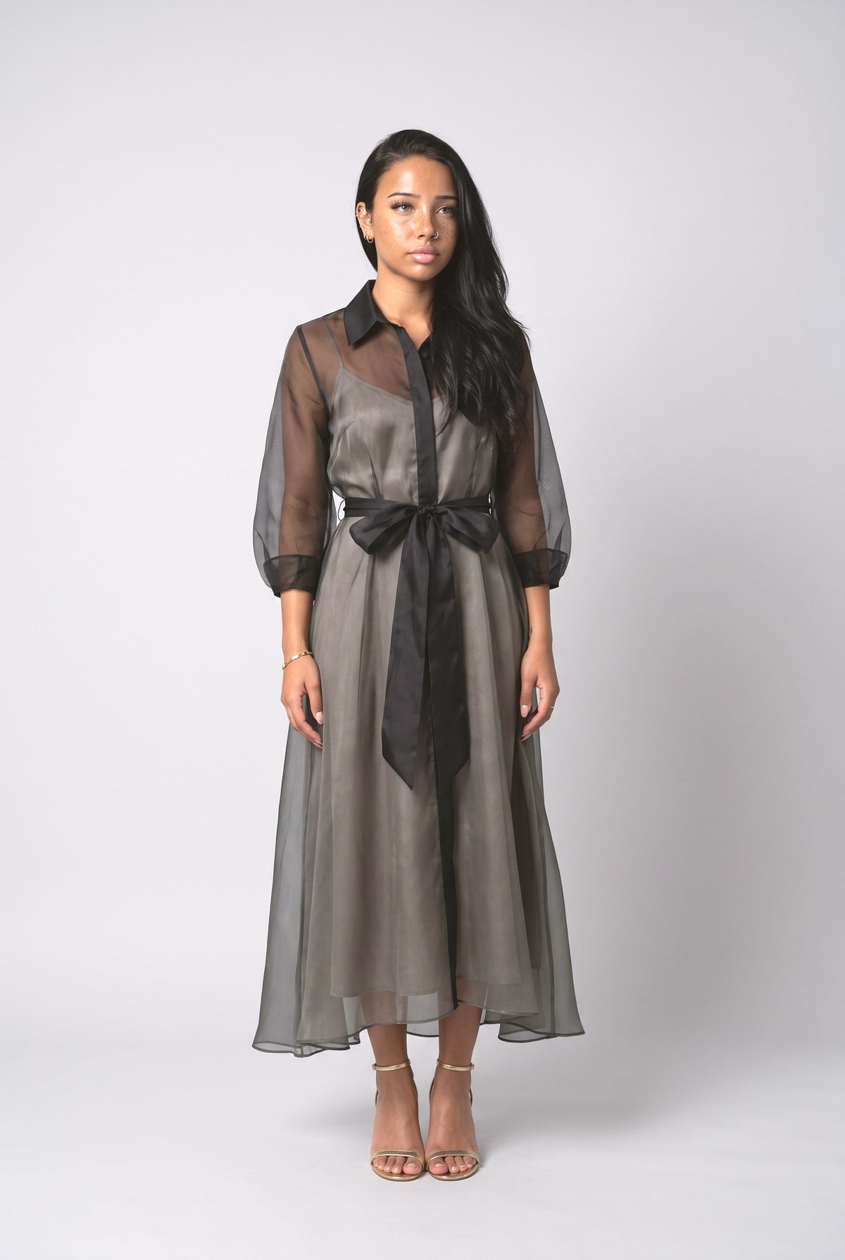 Black Sheer Midi Dress, black