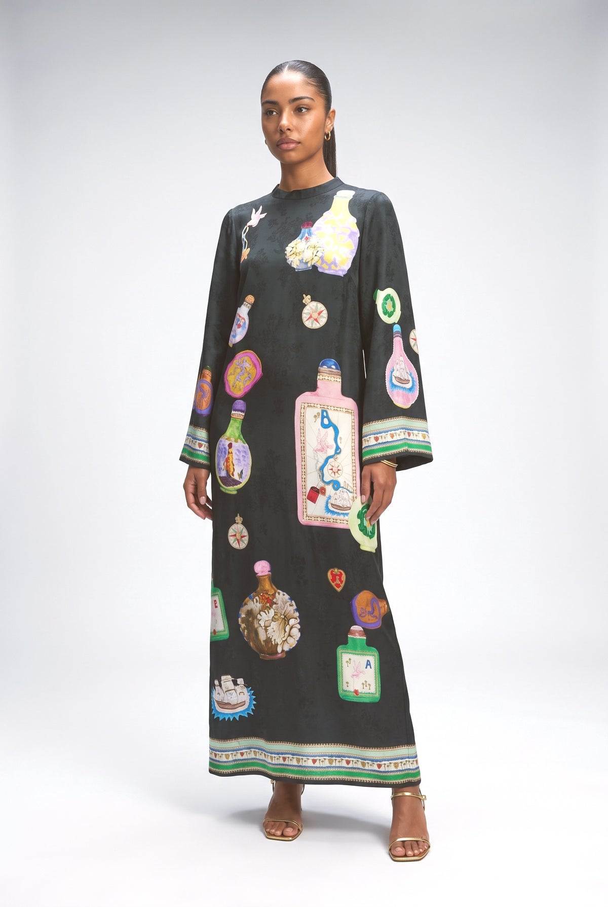 Black Long Sleeve Maxi Dress, black