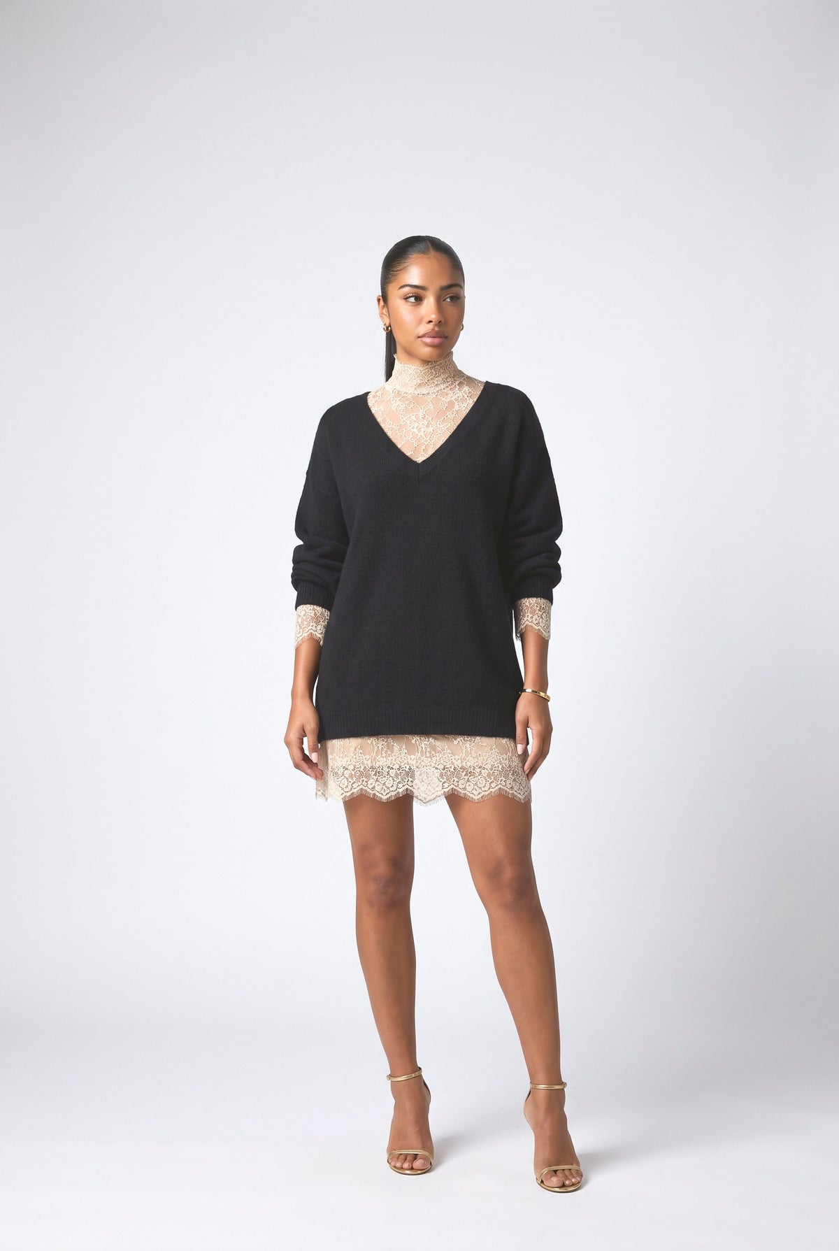 Black Lace Mini Dress, black