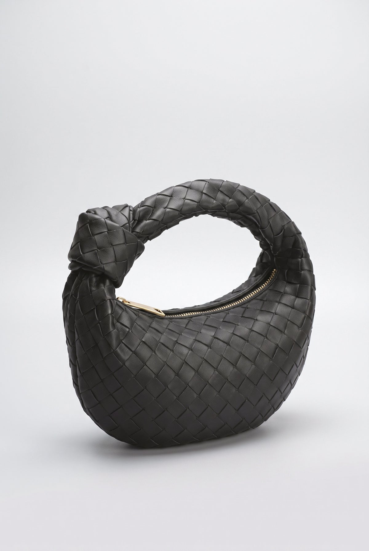 Braided Horn Knotted Tote Bag, black