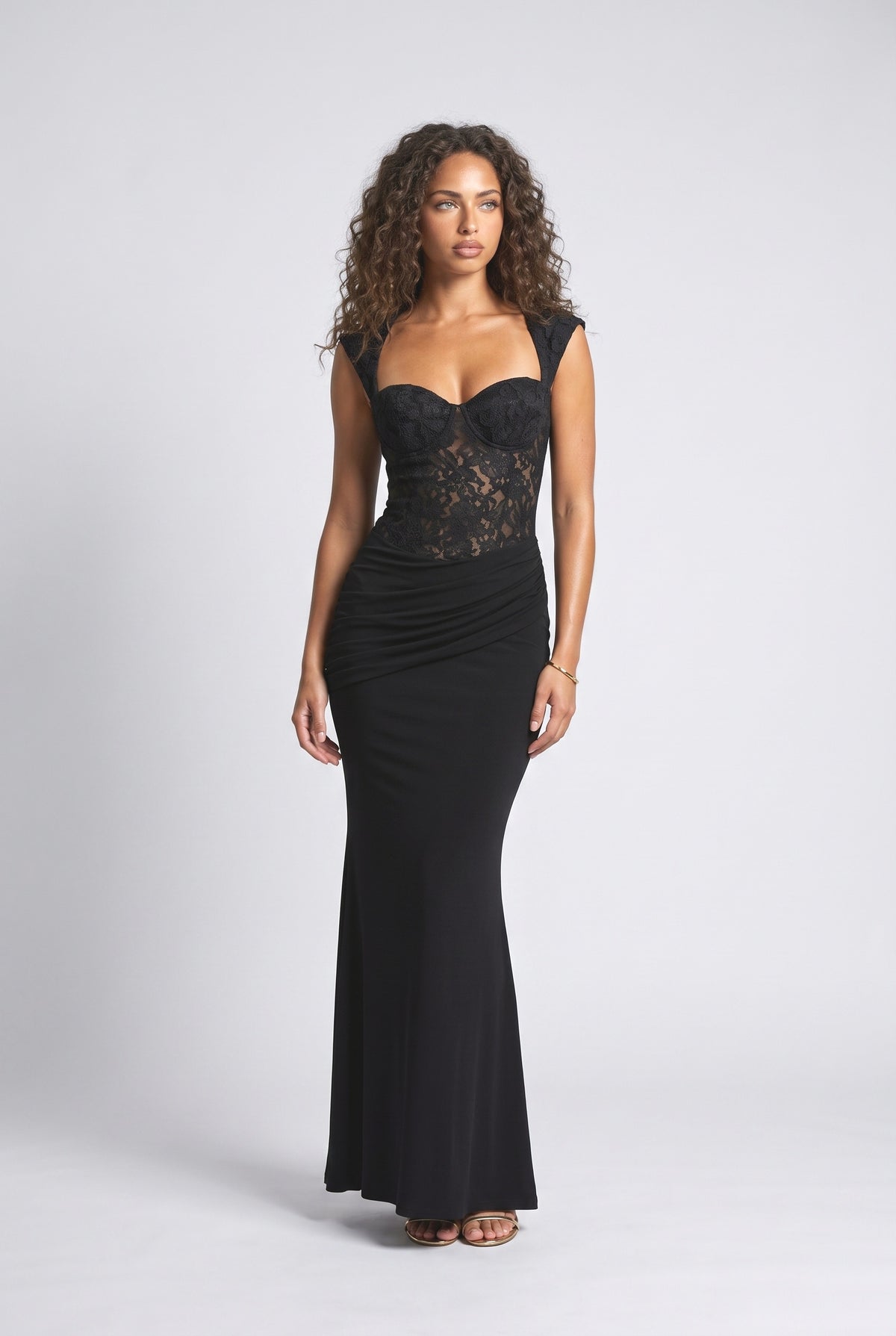 Lace Sweetheart Mermaid Maxi Dress, black