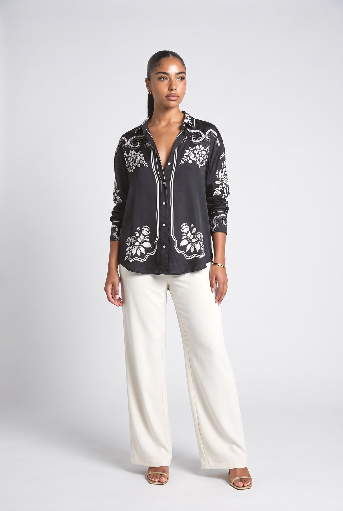 Black Floral Relaxed Top, black