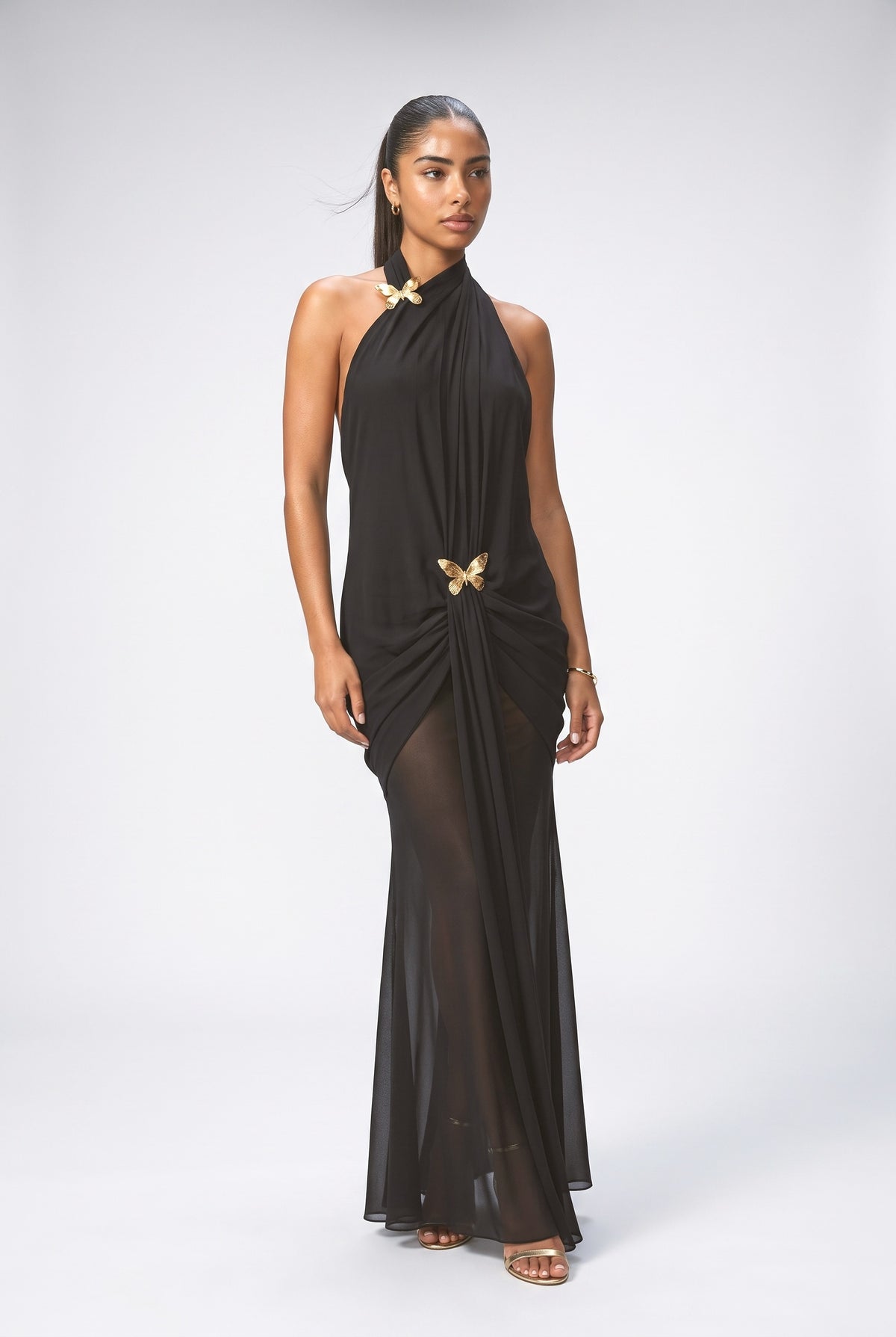 Chiffon Backless Maxi Dress, black
