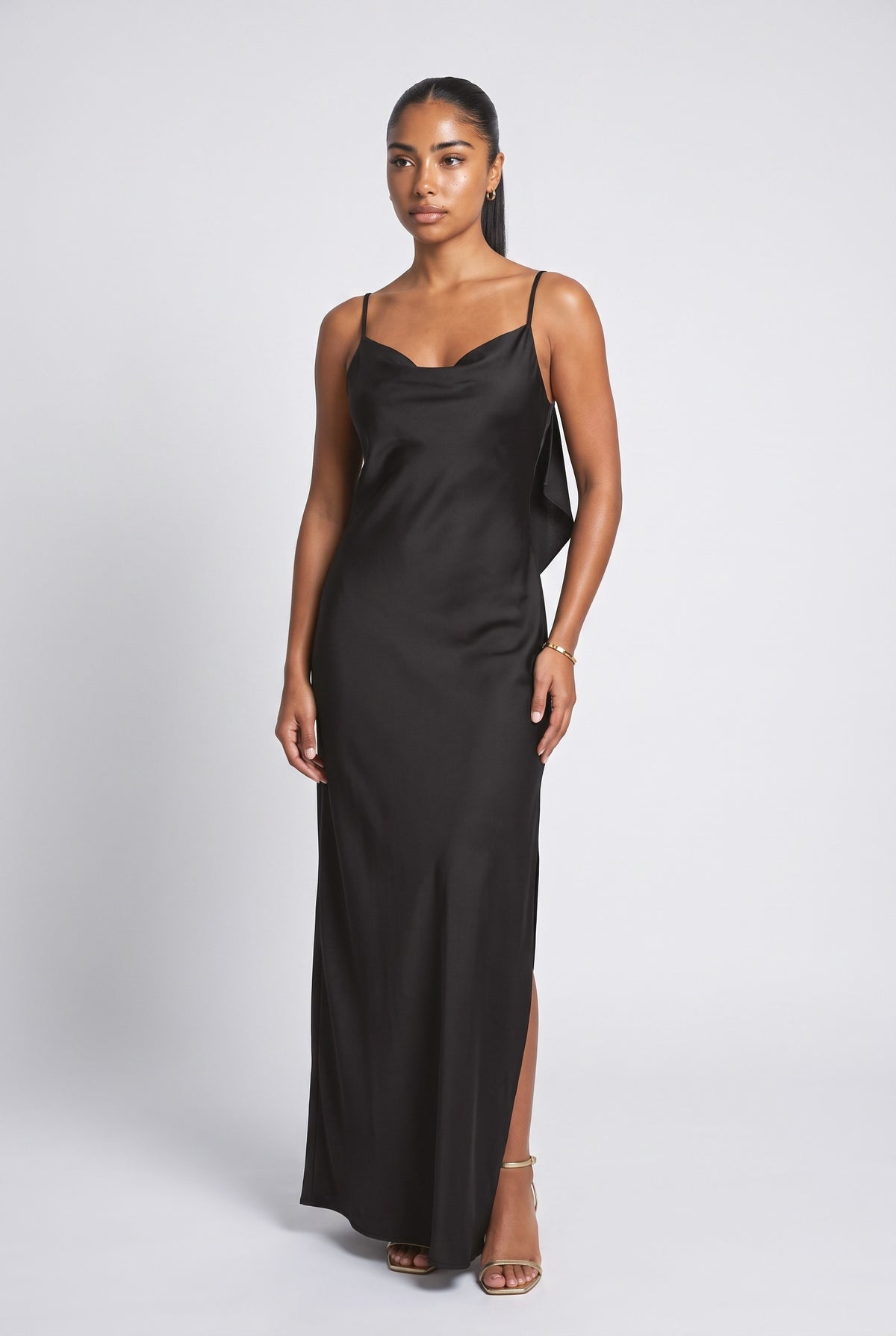 Satin Slit Maxi Dress, black