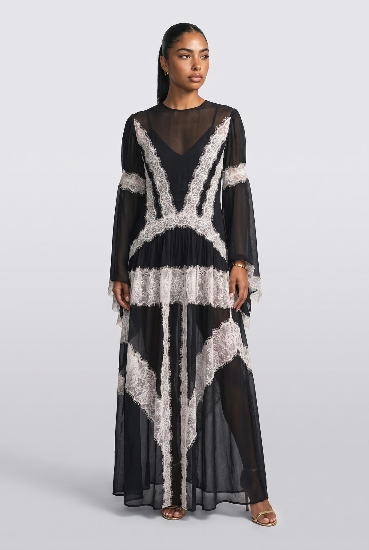 Black Lace Maxi Dress, black