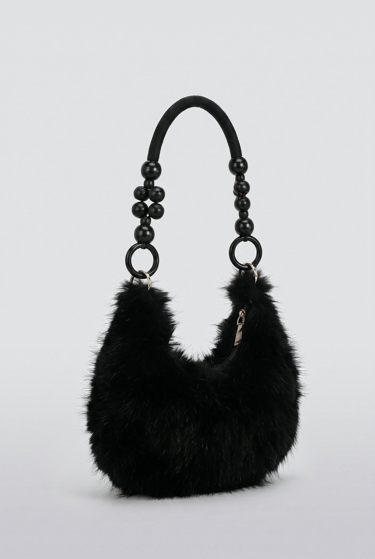 Beaded Plush Handbag, black