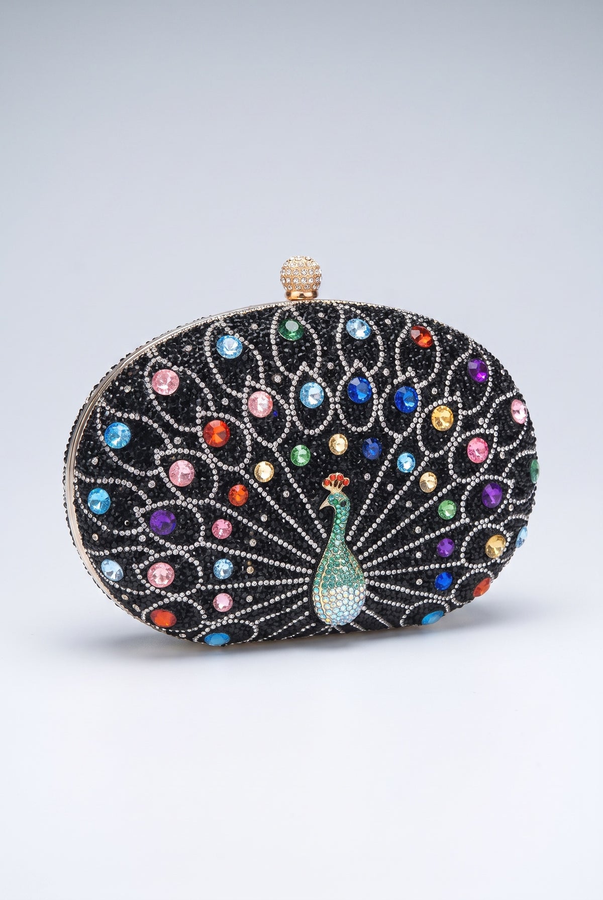 Peacock Rhinestone Party Clutch Bag, black