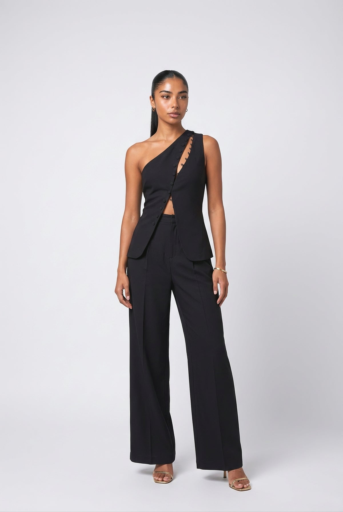 Black One-Shoulder Outfit Set, black