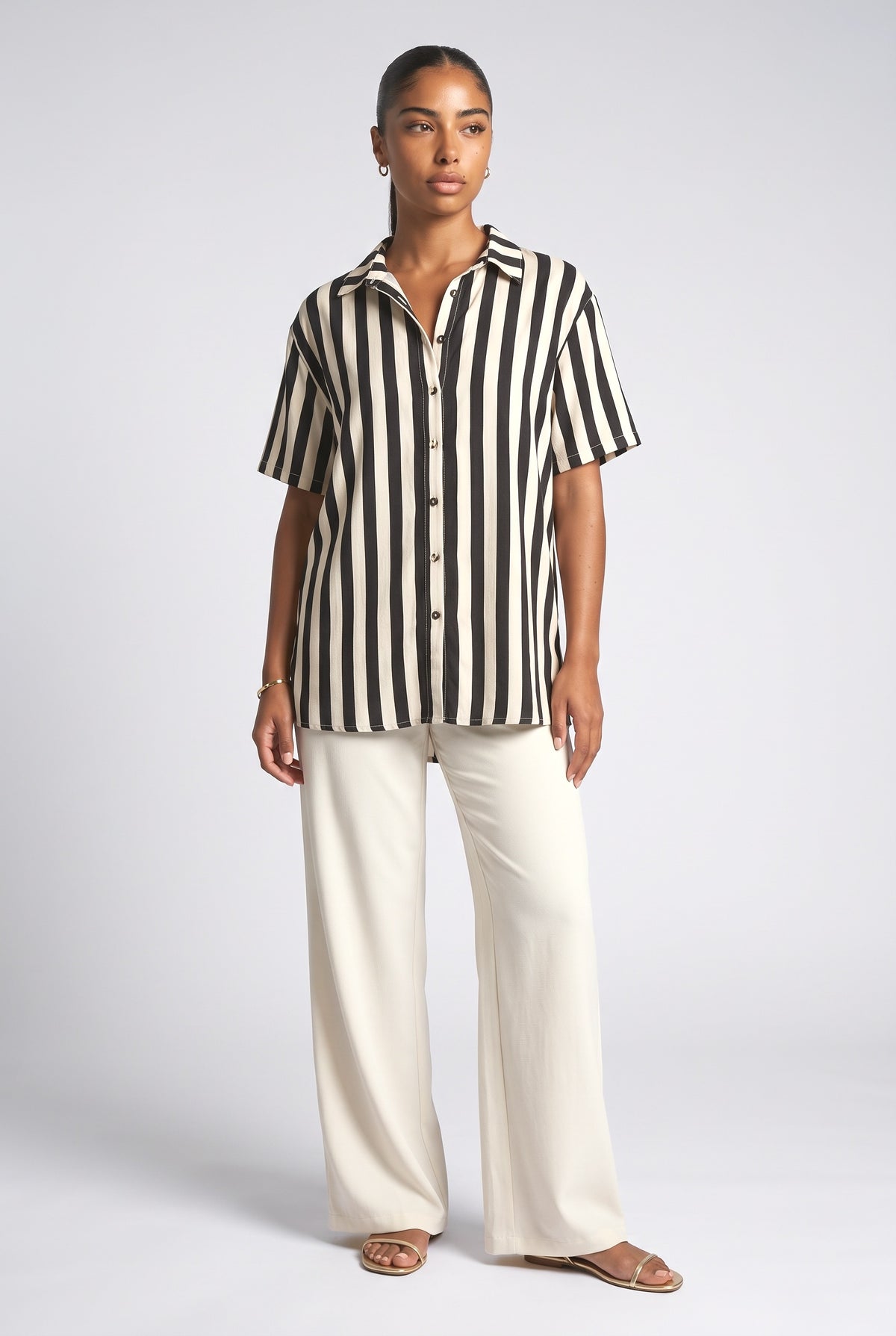 Black Striped Relaxed Top, black