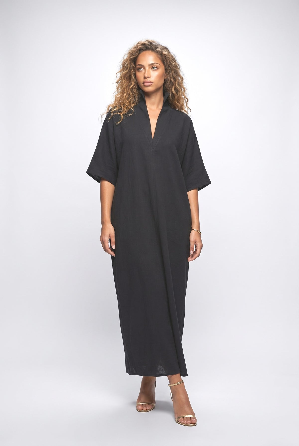 High Neck Batwing Sleeve Maxi Dress, black