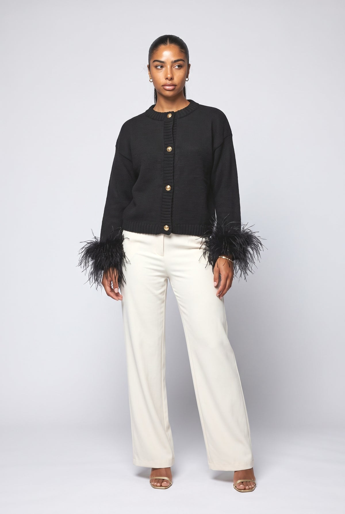 Feather Trim Top, black