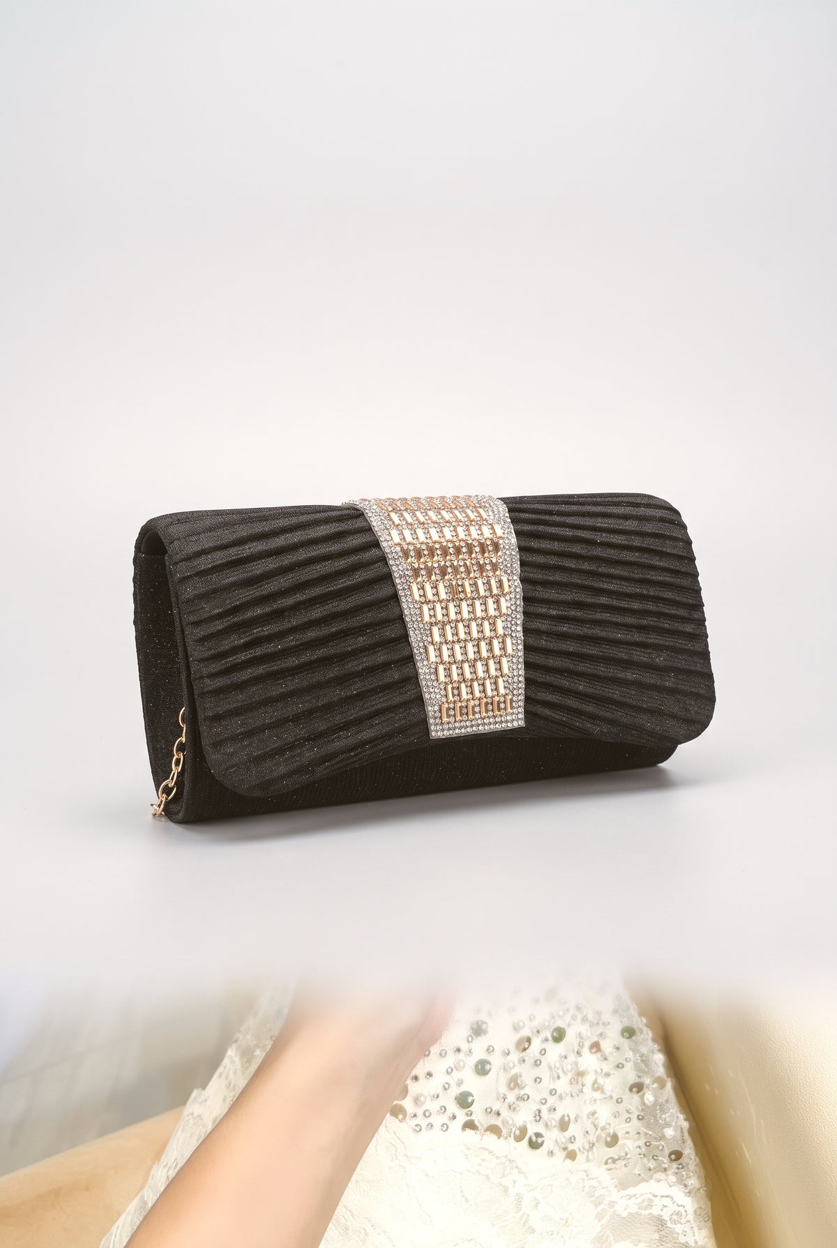 Rhinestone Embellished Clutch Bag, black