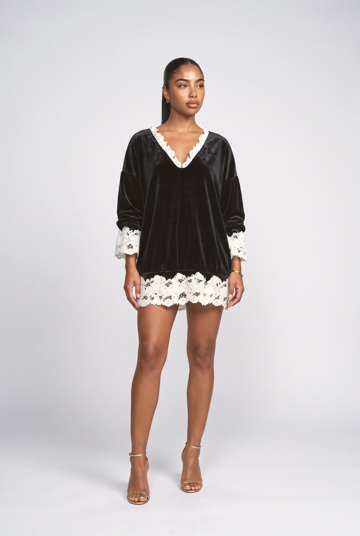 Black Lace Relaxed Mini Dress, black