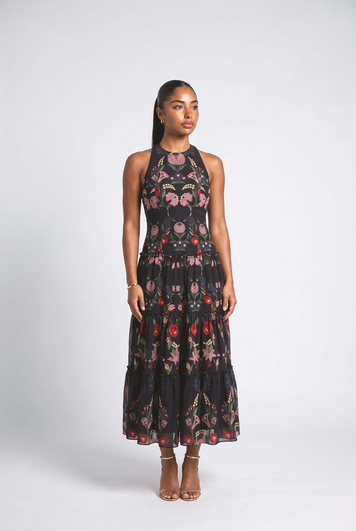 Print Chiffon Backless Maxi Dress, blue dress