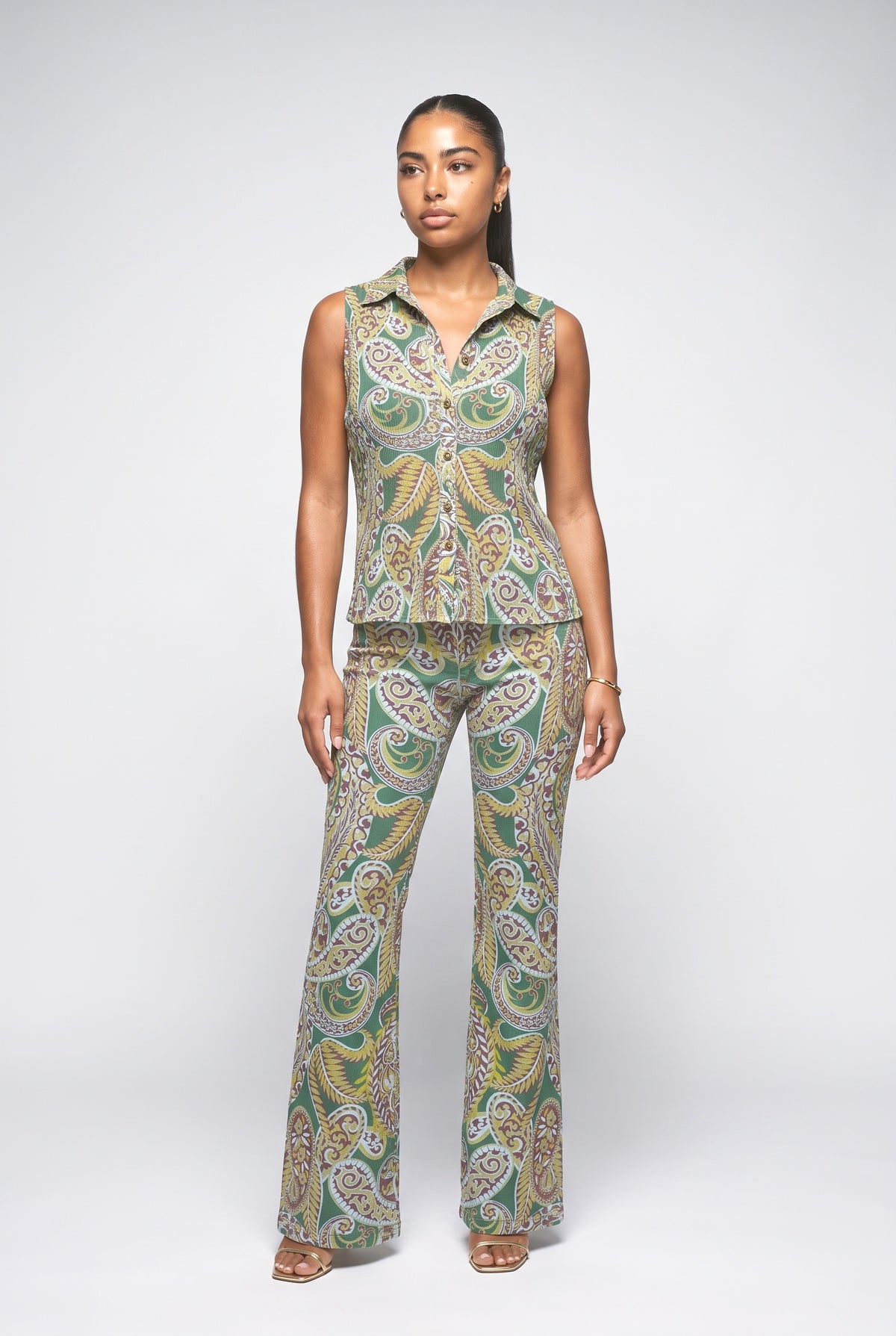 Floral Chiffon Pleated Outfit Set, blue pants