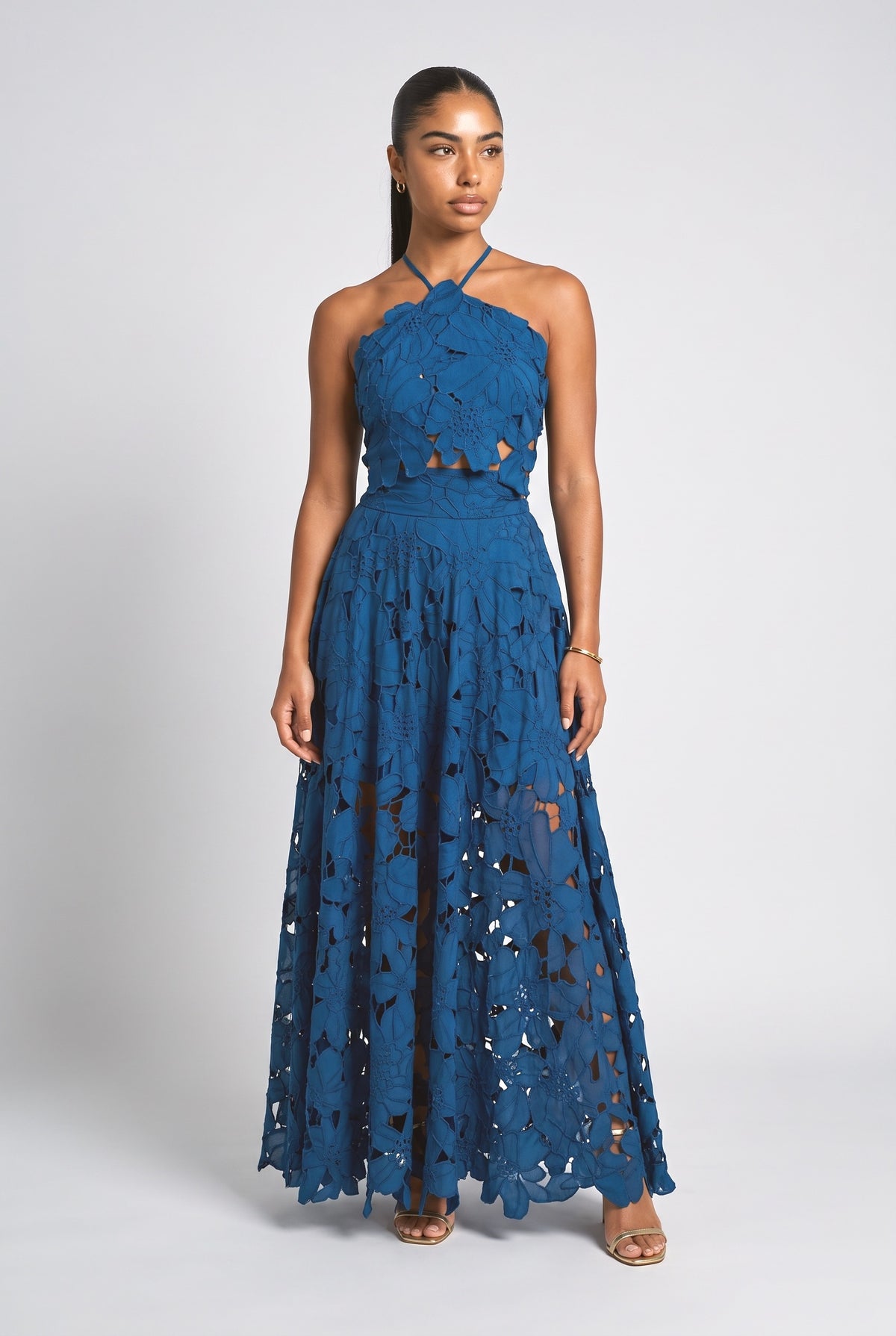 Blue Lace Cami A-Line Outfit Set, blue set