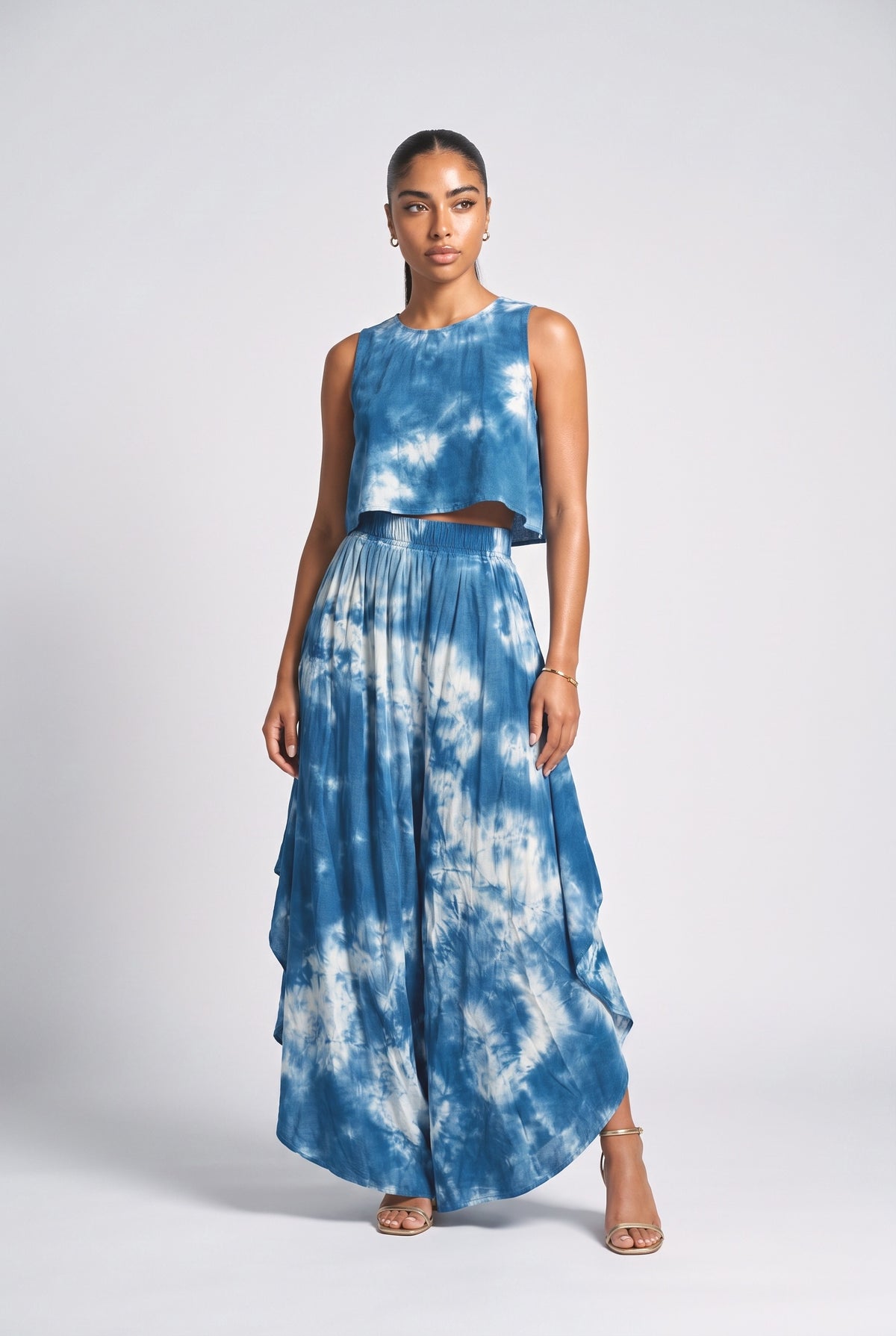 Blue Tie-Dye Sleeveless Outfit Set, blue set