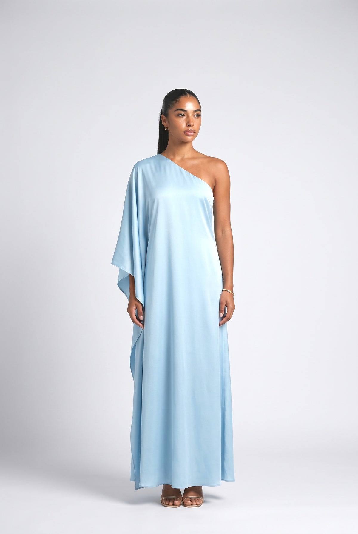 Satin One-Shoulder Maxi Dress, blue