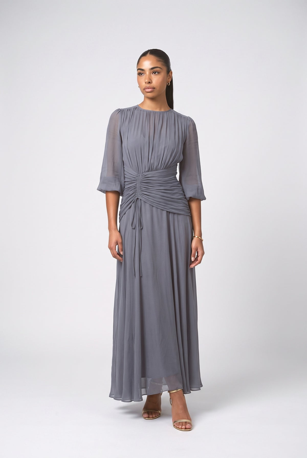 Blue High Neck Maxi Dress, blue