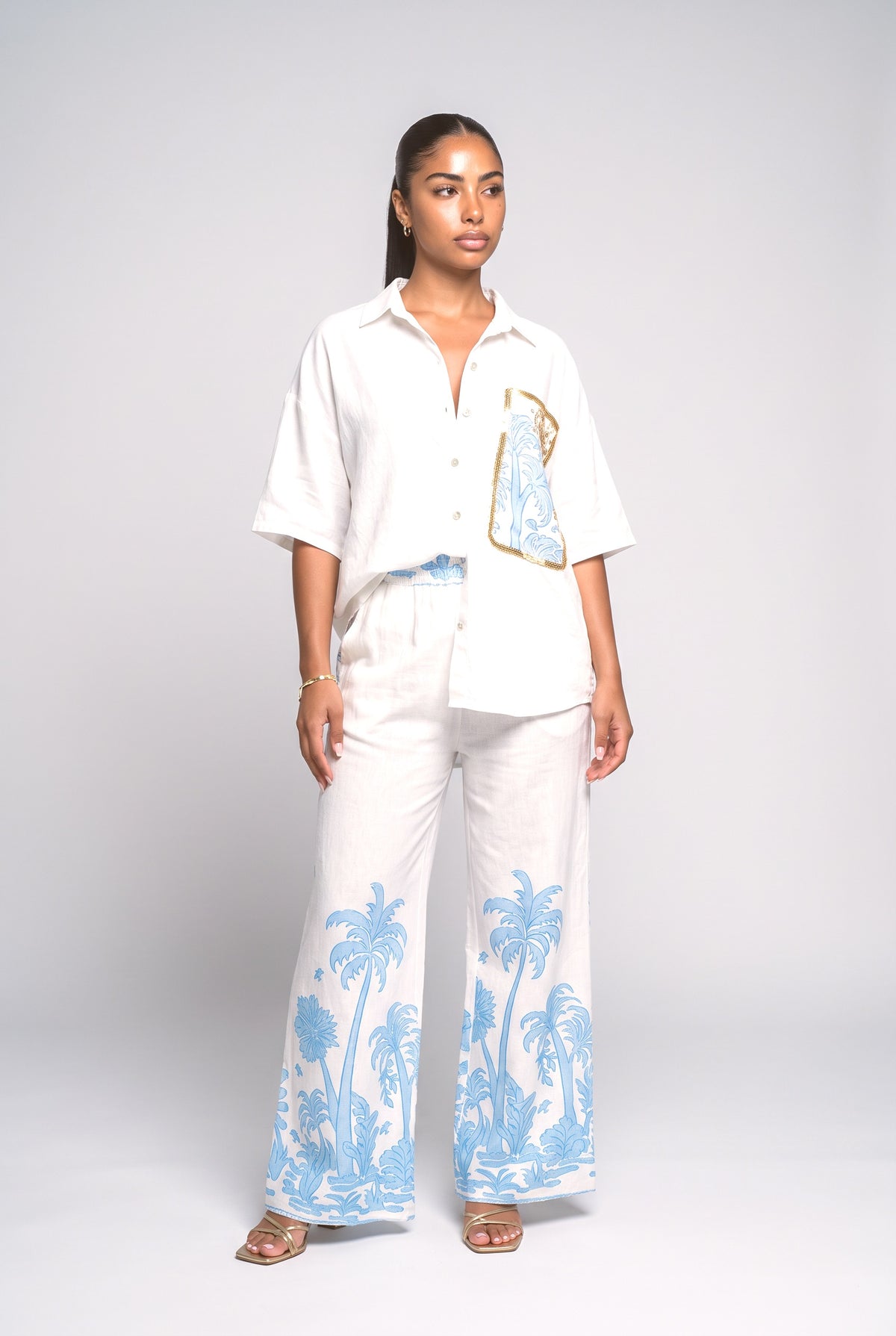Linen Oversized Top, blue