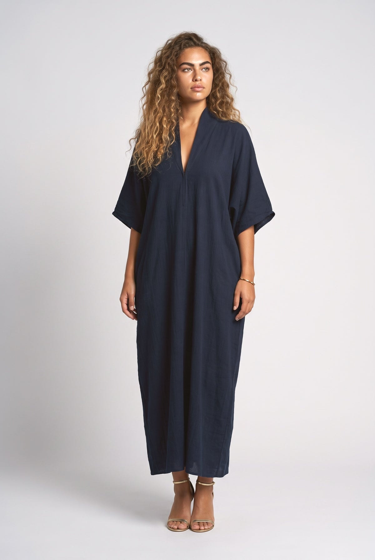 High Neck Batwing Sleeve Maxi Dress, blue