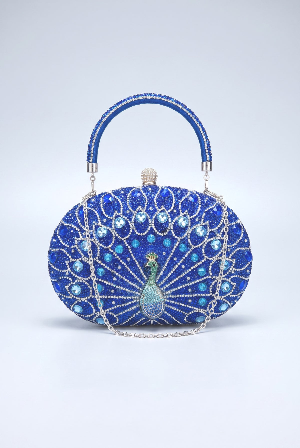 Peacock Rhinestone Party Clutch Bag, blue