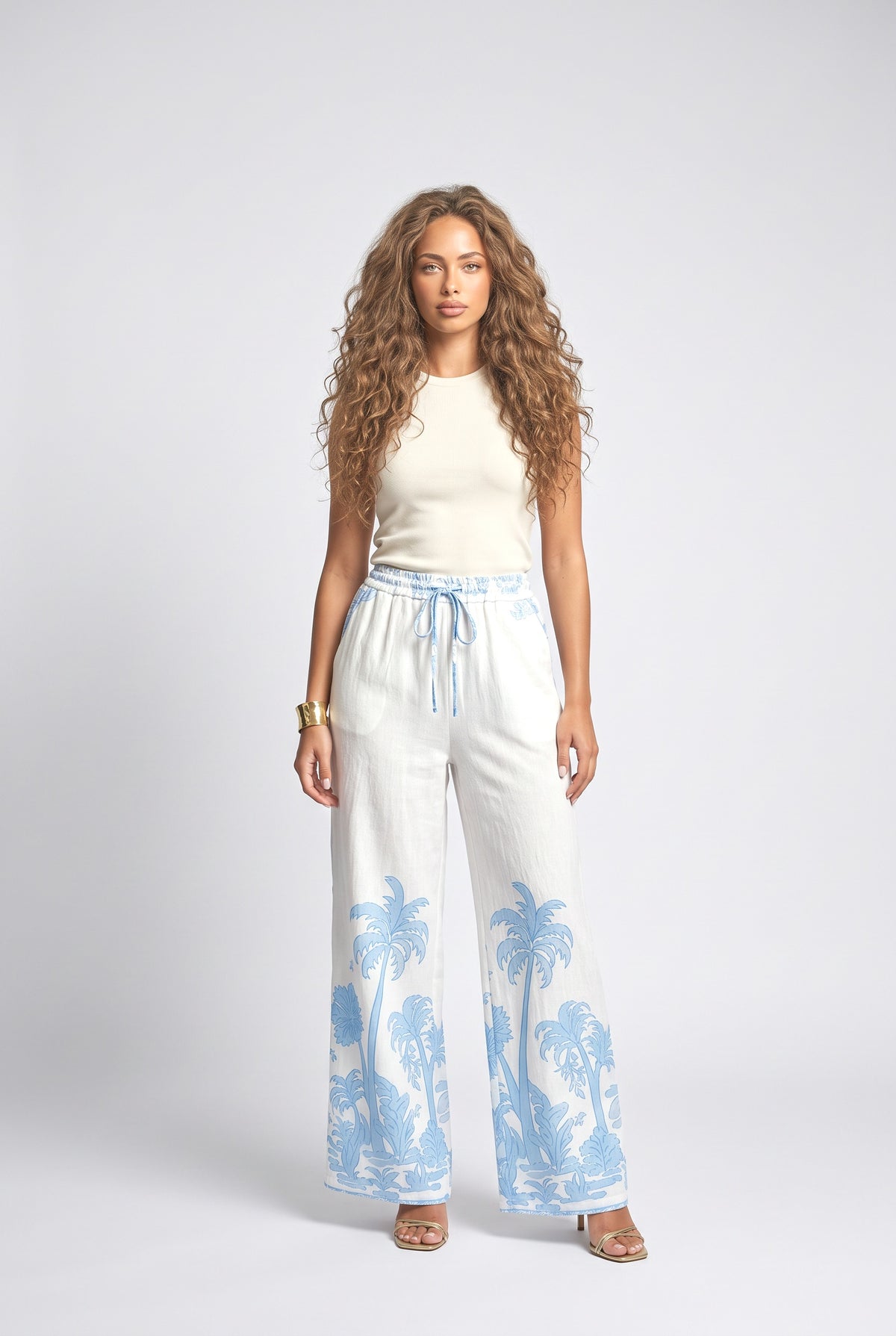 Linen Relaxed Pants, blue