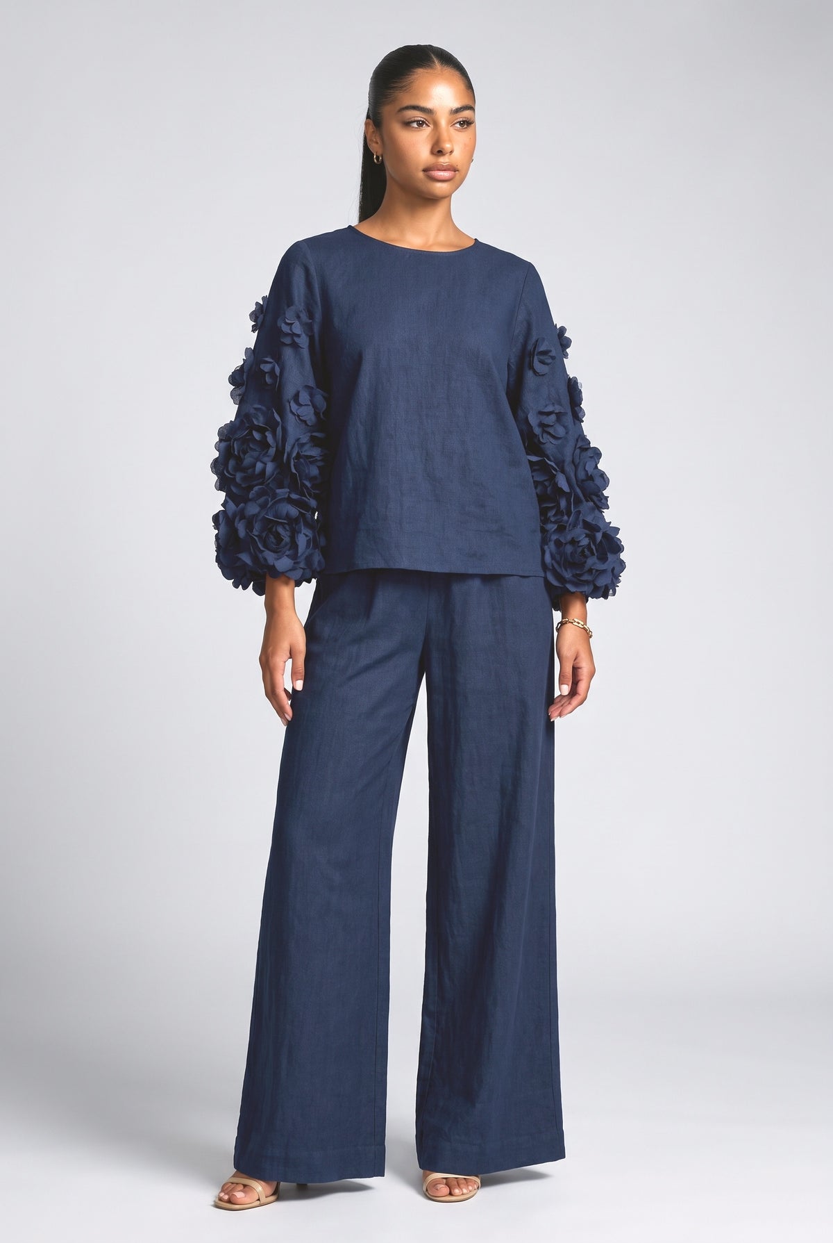 Floral Long Sleeve Outfit Set, blue