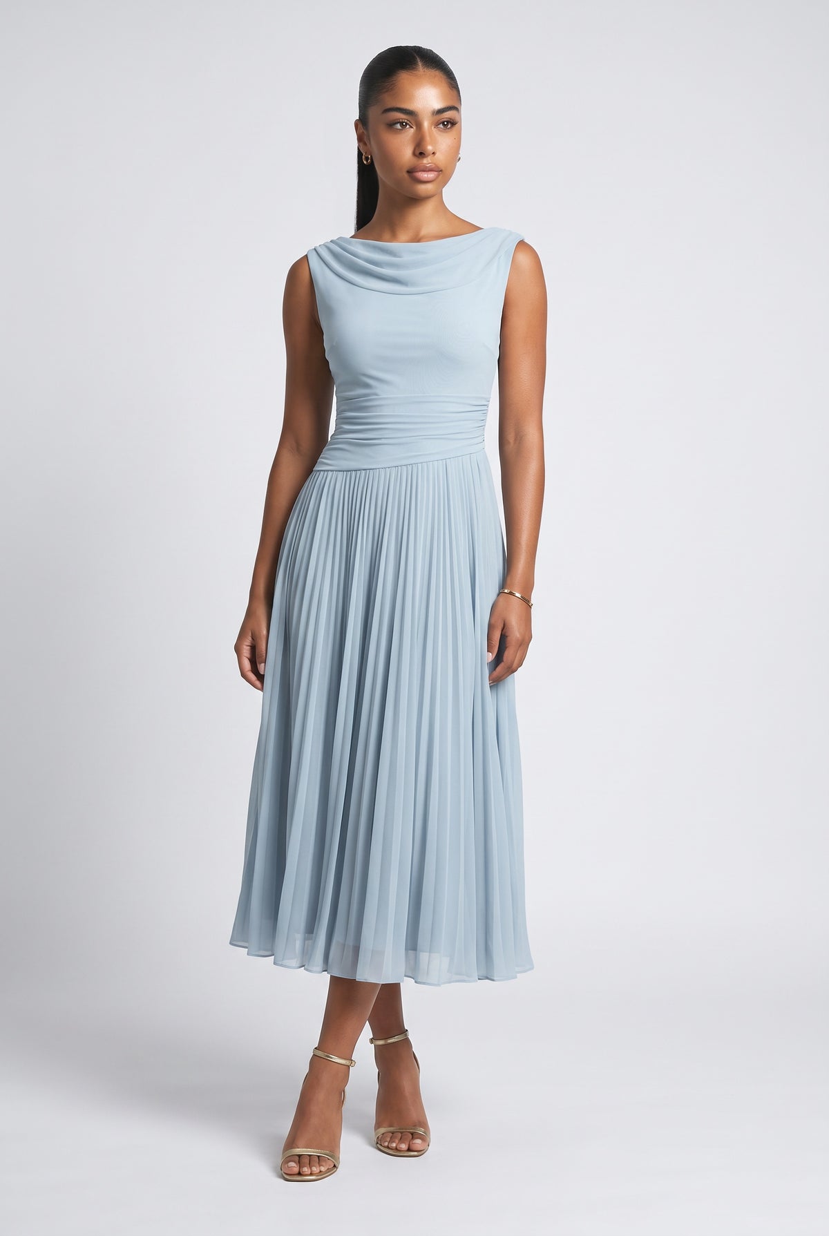 Pleated Midi Dress, blue