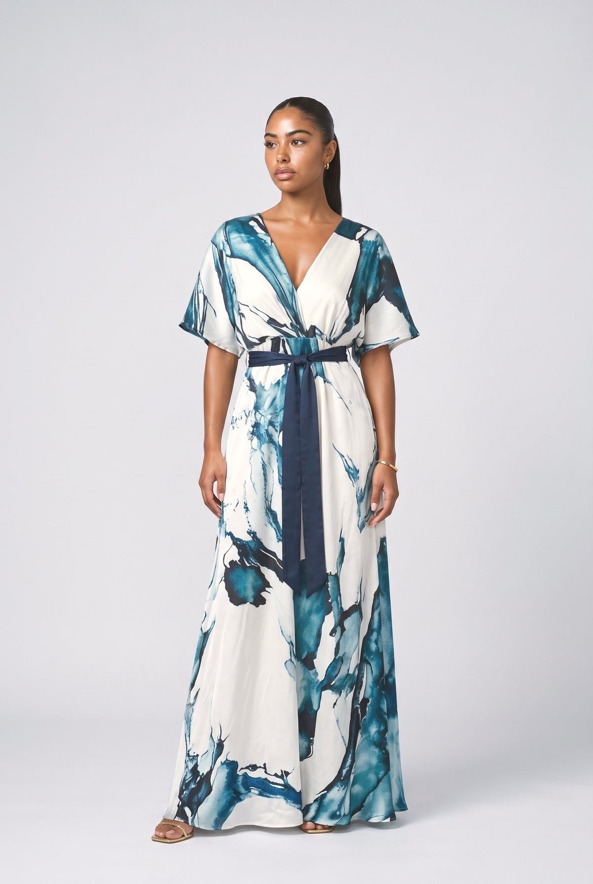 Blue V-Neck Maxi Dress, blue