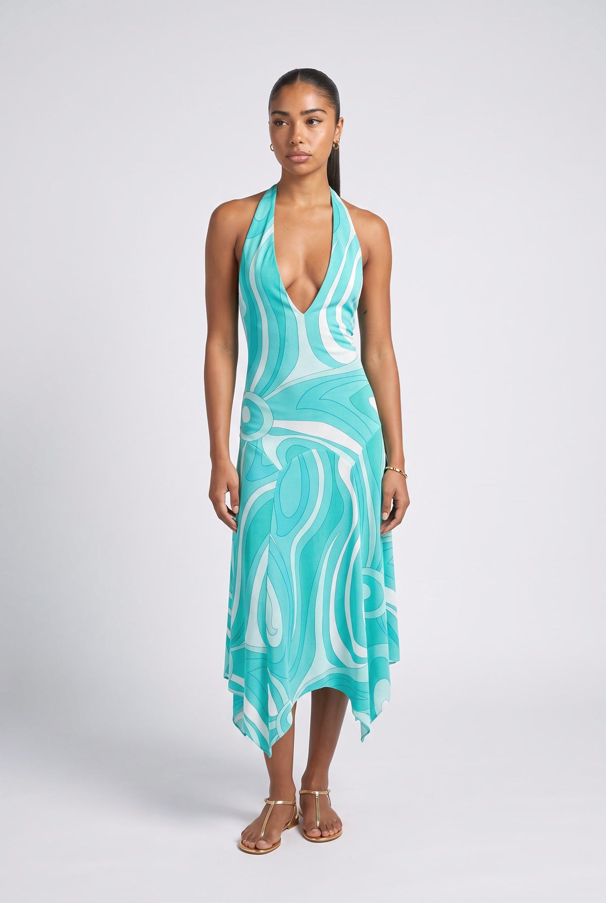 Blue Knit Backless Midi Dress, blue