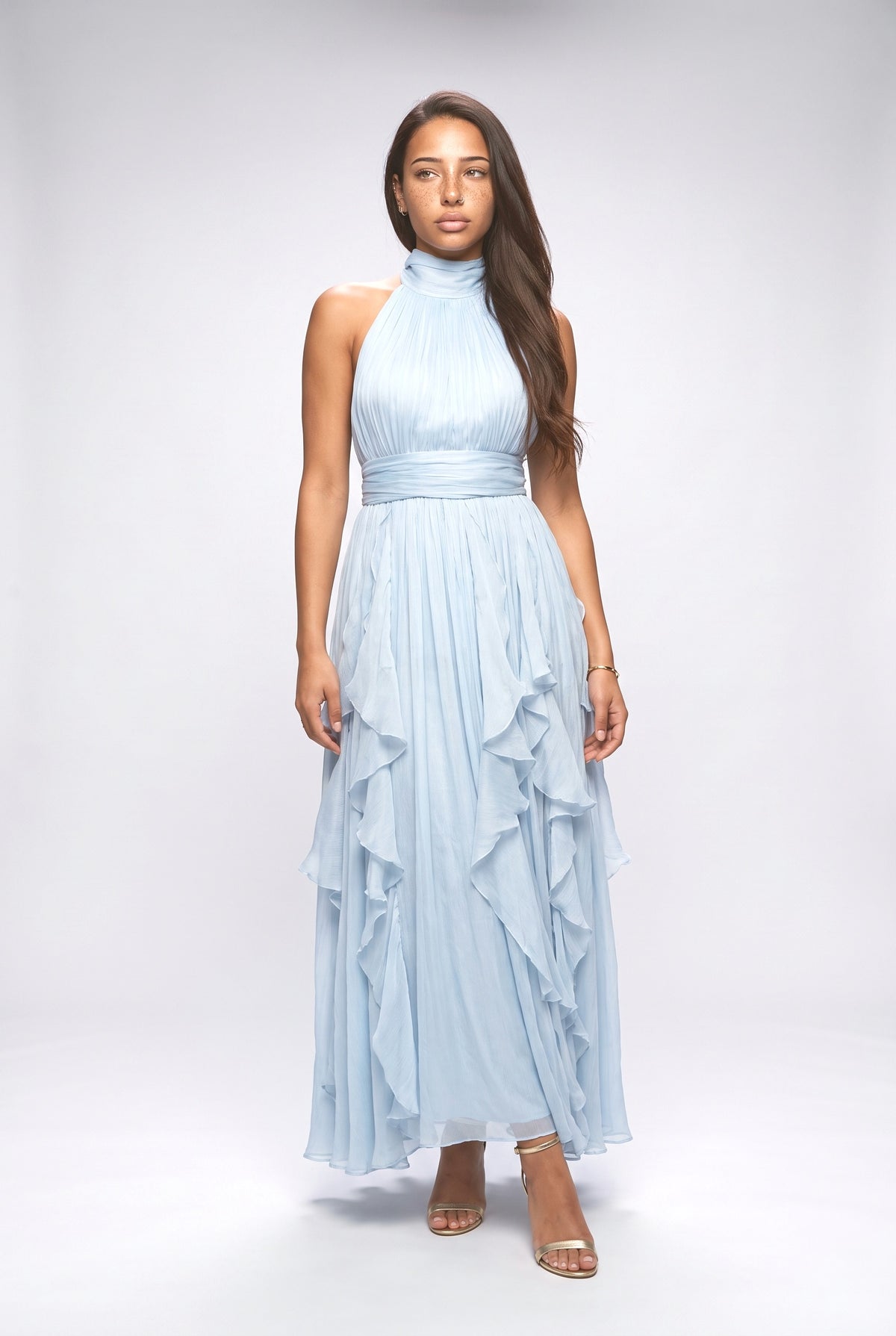 Backless Tiered Maxi Dress, blue
