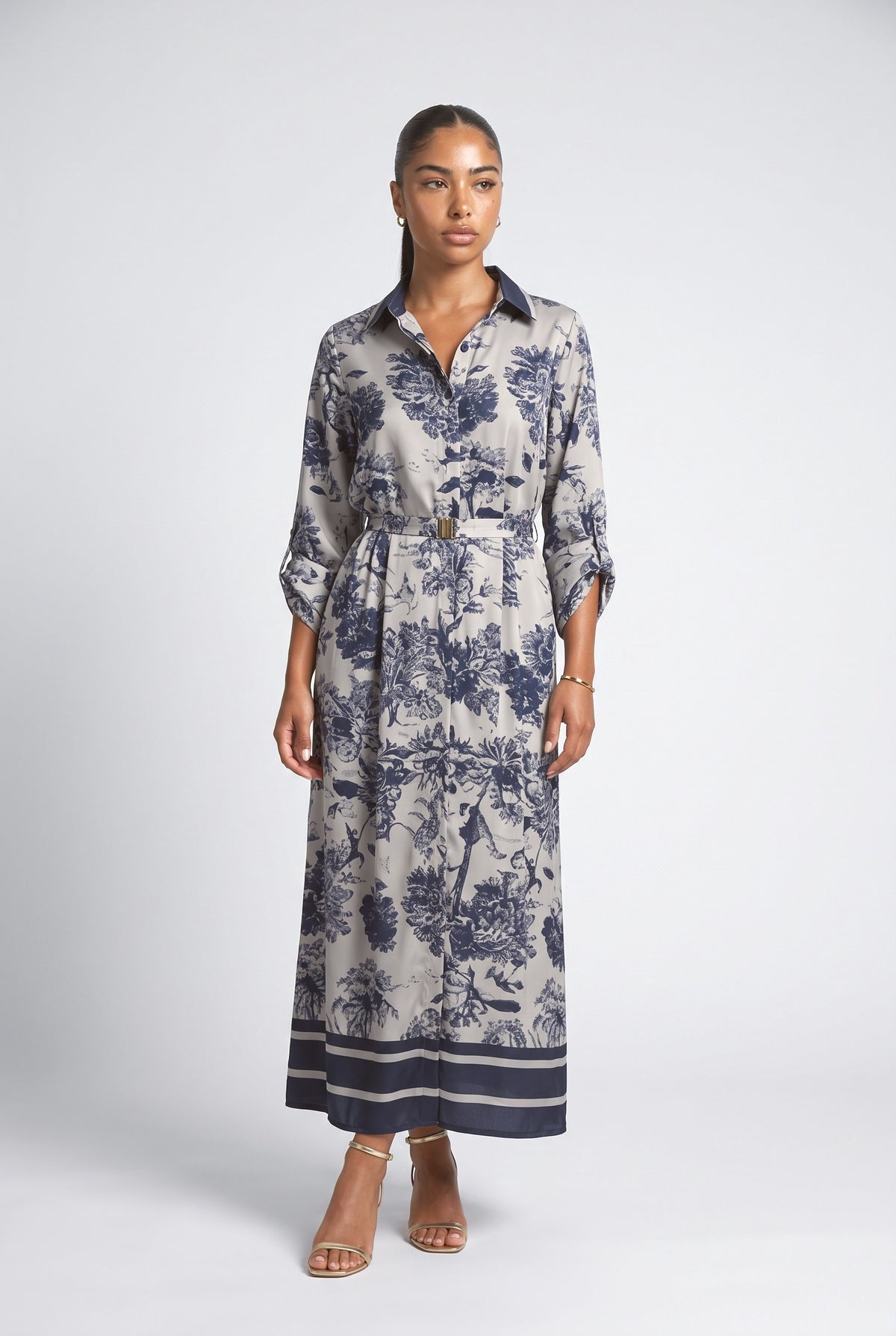 Blue Floral Satin Relaxed Maxi Dress, blue