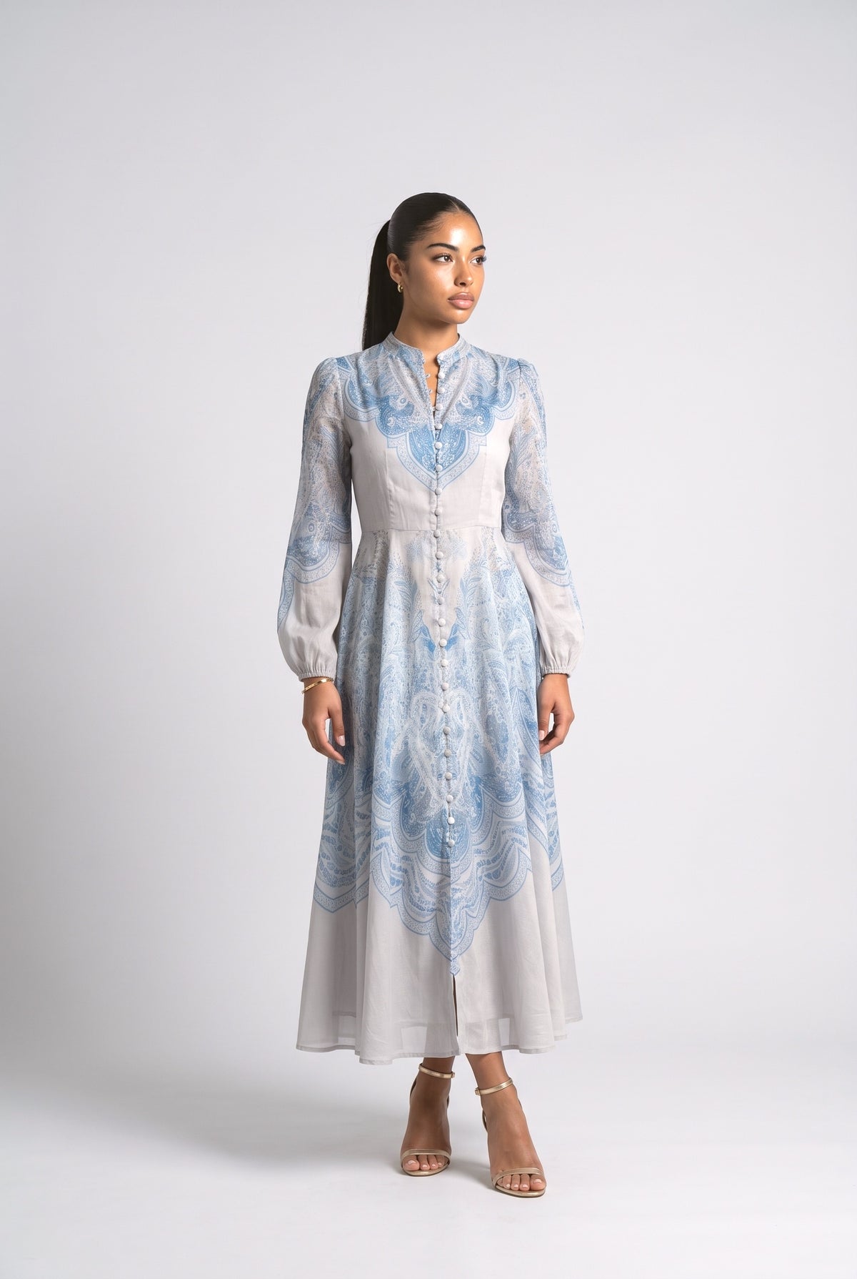 Blue Paisley A-Line Maxi Dress, blue