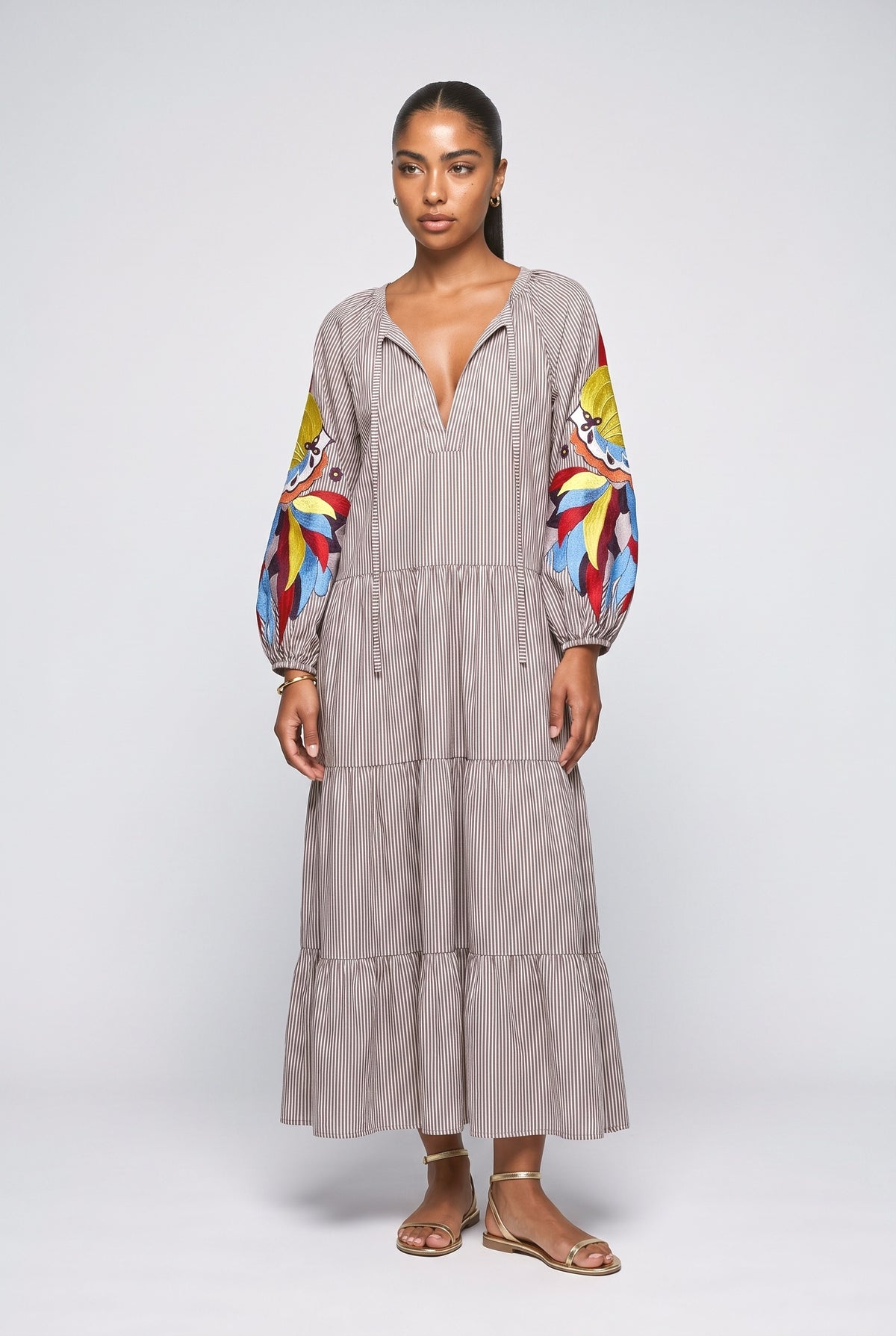 Striped V-Neck Relaxed Maxi Dress, blue