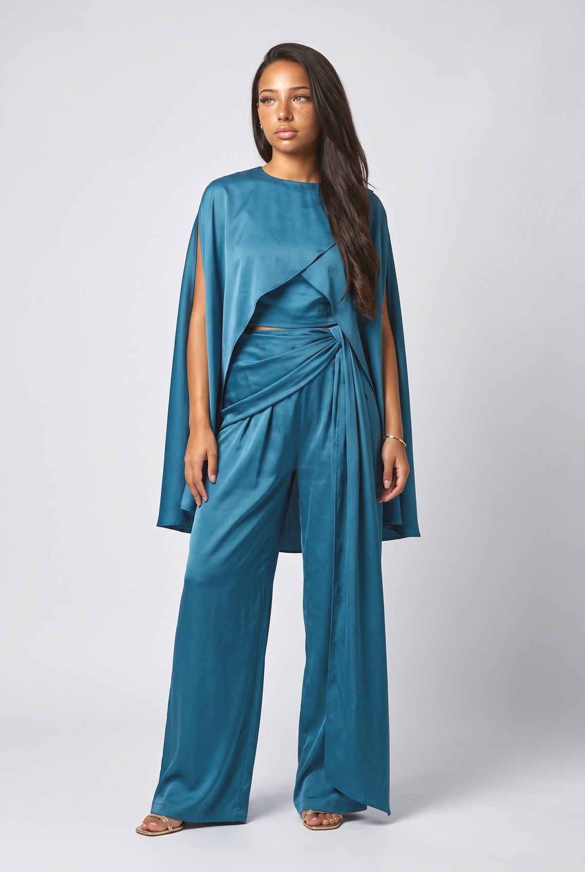 Blue Draped Outfit Set, blue
