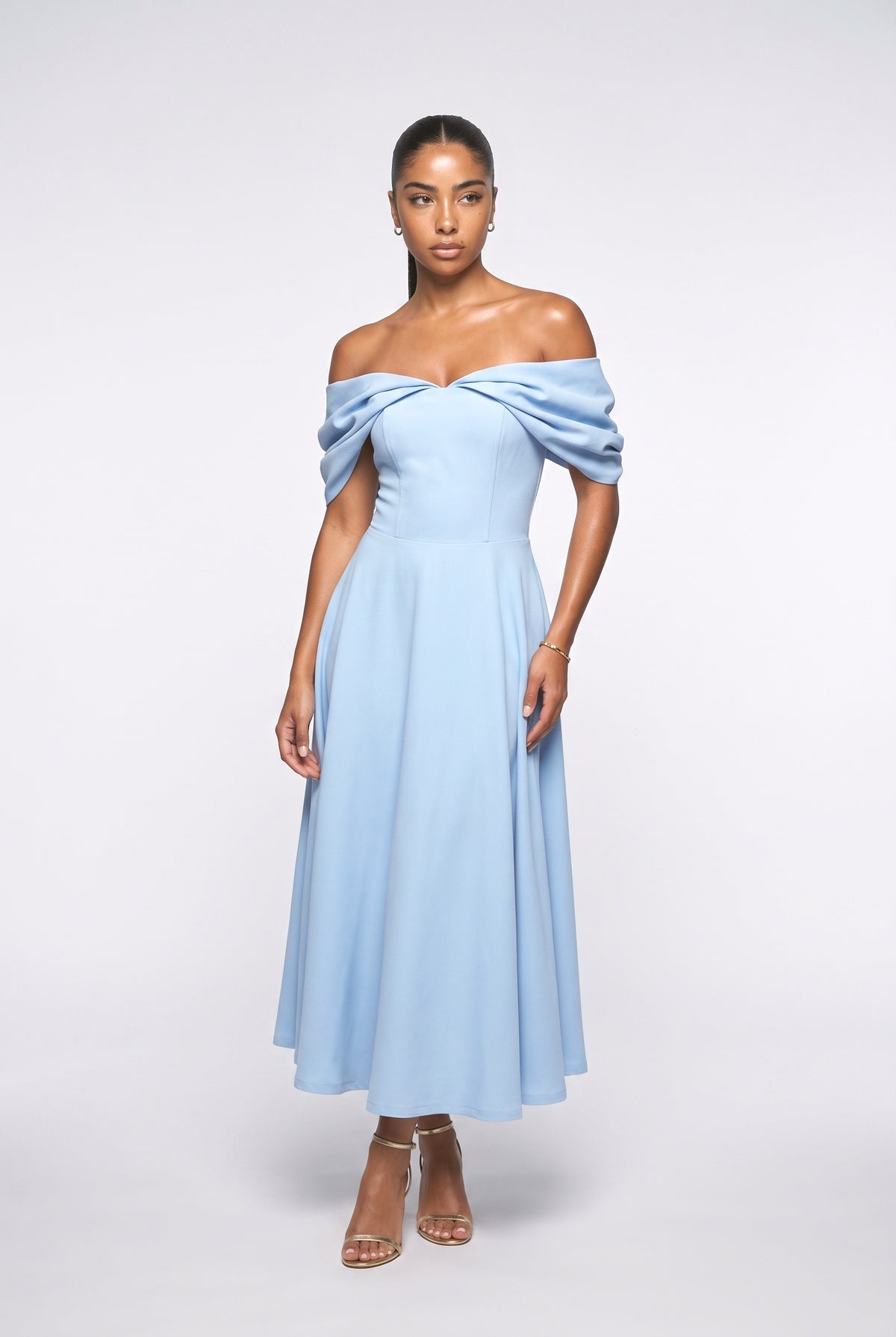 Off-Shoulder Draped Maxi Dress, blue