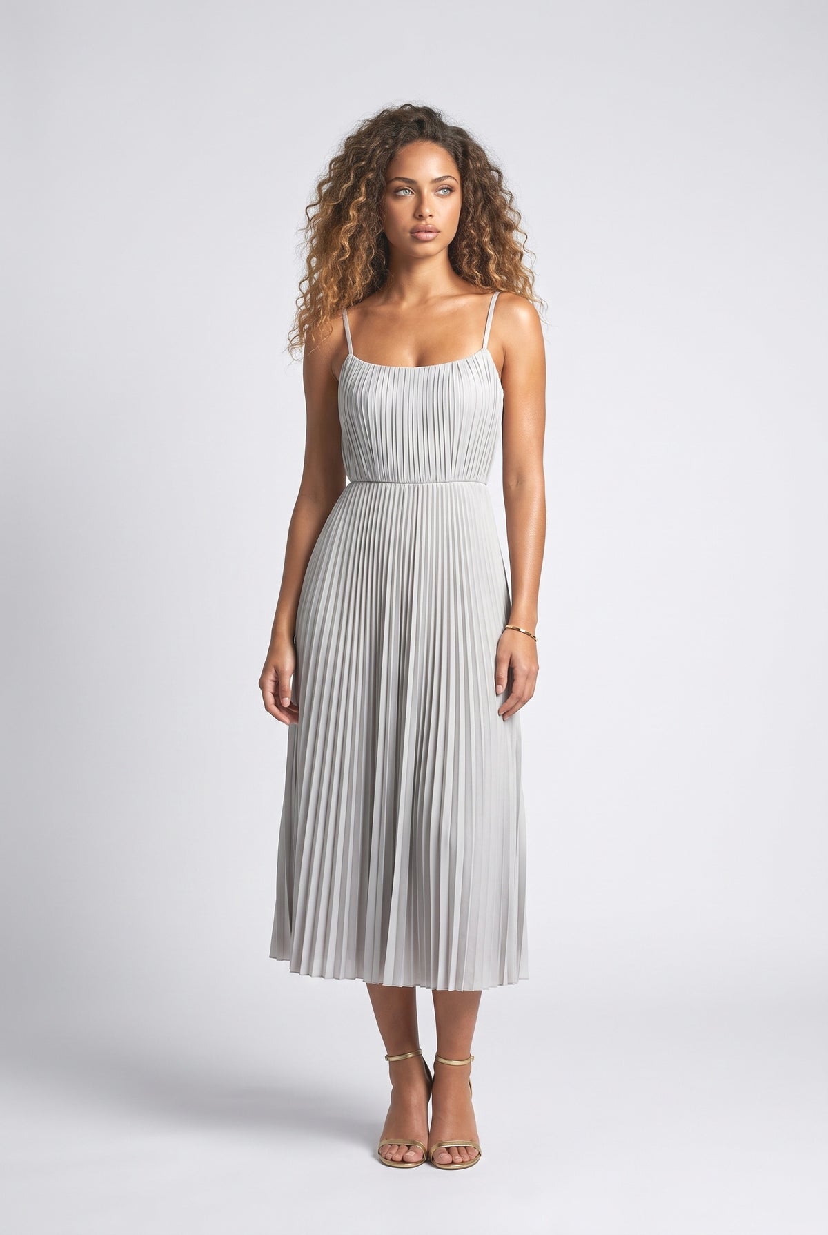 Blue Strappy Pleated Midi Dress, blue