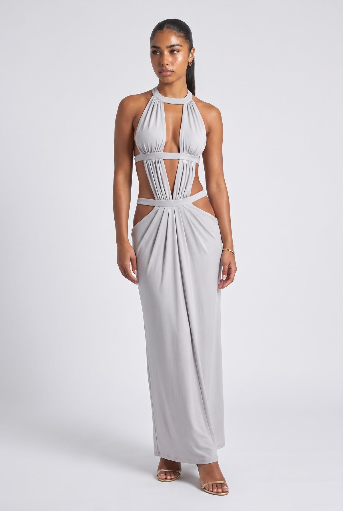 Halter Neck Cutout Maxi Dress, blue