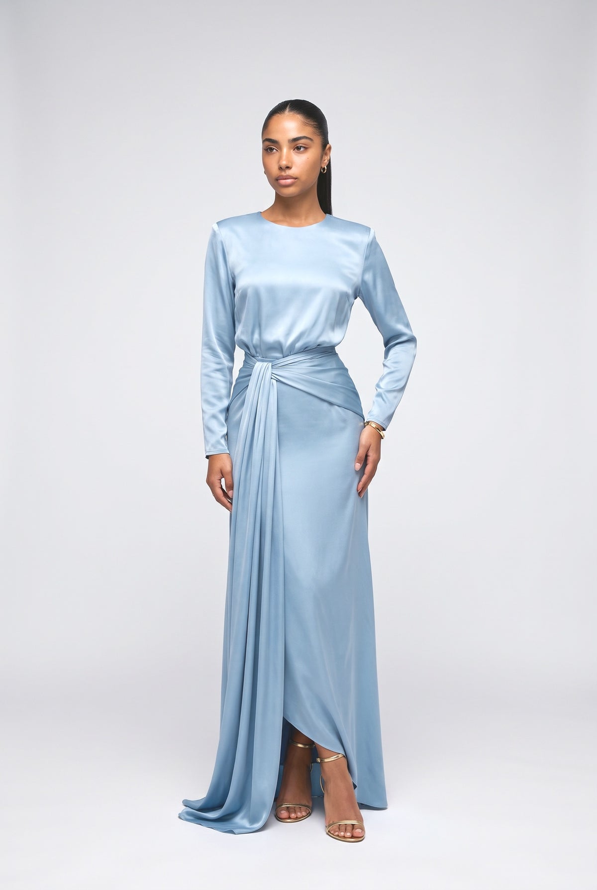 Satin Draped Maxi Dress, blue