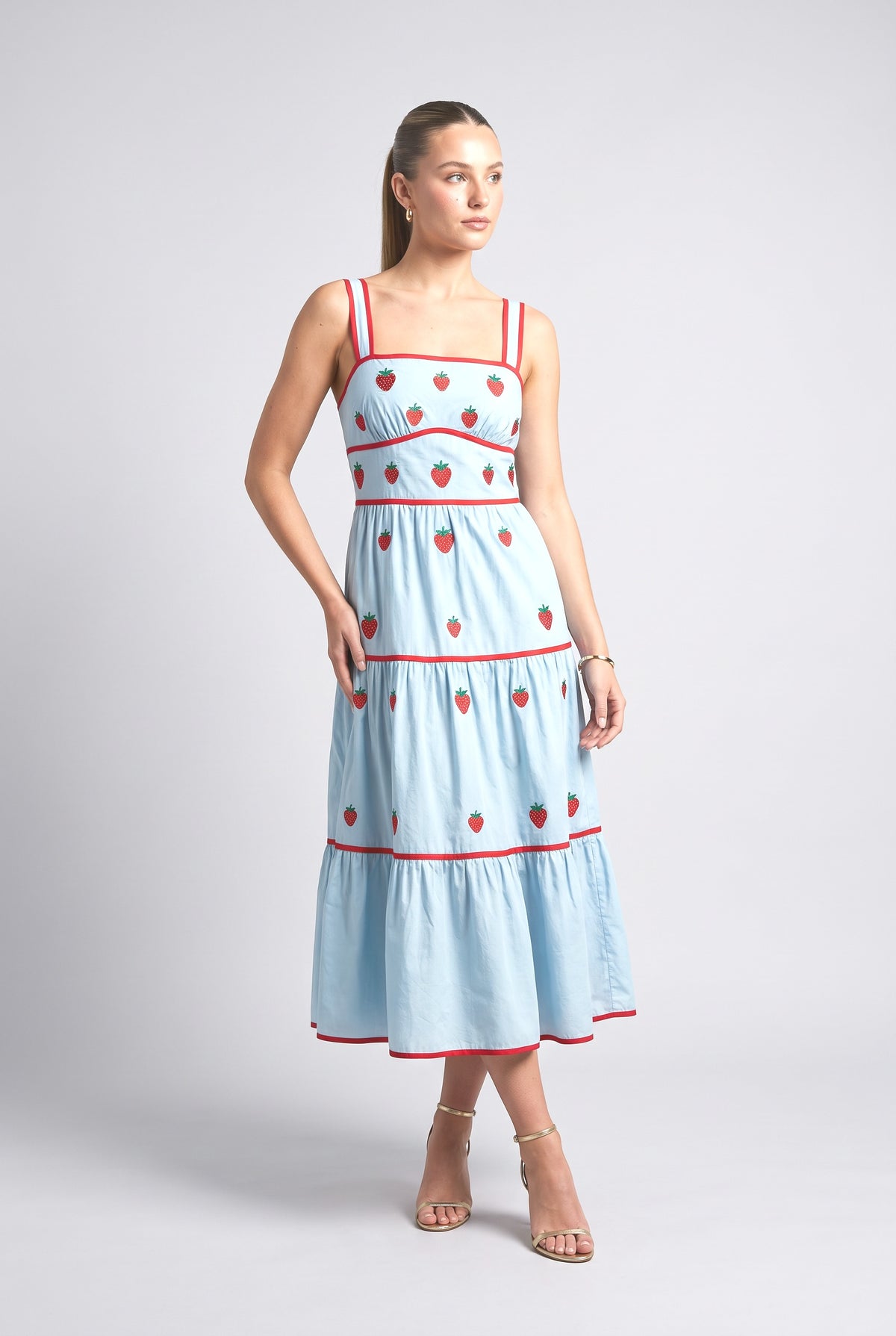 Blue Tiered Midi Dress, blue