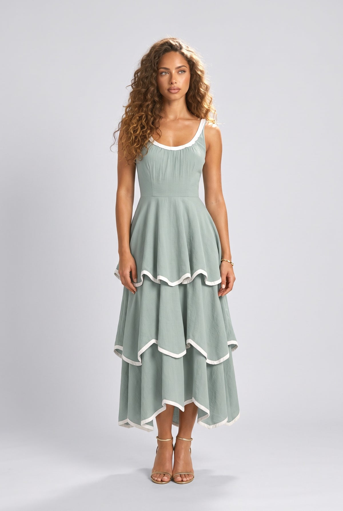 Sleeveless Tiered Maxi Dress, blue