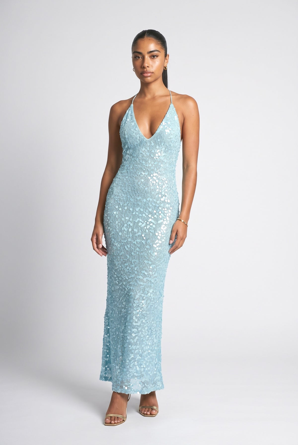 Blue Sequin Maxi Dress, blue