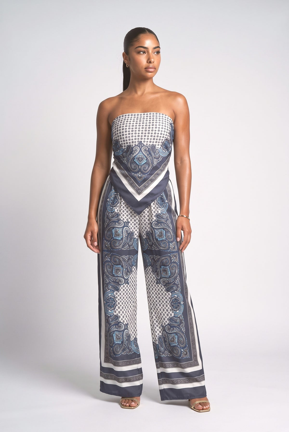 Blue Floral Wrap Outfit Set, blue