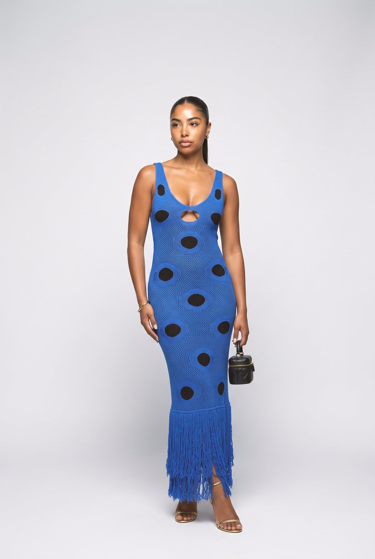 Polka Dot Crochet Maxi Dress, blue