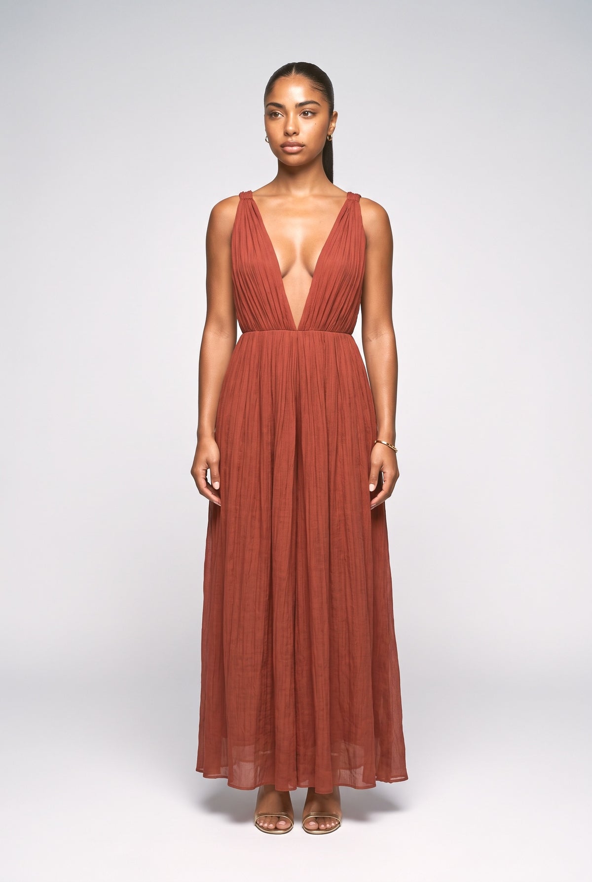Red Lace V-Neck Jumpsuit, brown red